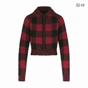 SKIMS Cozy Zip Up Brick Buffalo Check